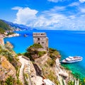 Scenic Monterosso al mare with turquoise sea and castle,Liguria,Italy Royalty Free Stock Photo