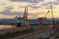Scenic morning landscape of the international harbor of Koper. Moored huge luxury cruise ship