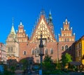 Scenic morning view of gothic City Hall building at Market Square in Old Town of Wroclaw, Poland Royalty Free Stock Photo