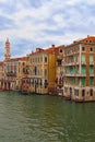 Scenic morning view of medieval colorful buildings near Grand Canal, the major water-traffic corridor in the city. Royalty Free Stock Photo
