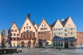 scenic morning view to town hall at Roemer square in Frankfurt, Germany