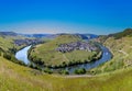 scenic Mosel river loop at Trittenheim, with green vineyards Royalty Free Stock Photo