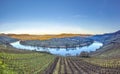 Scenic moselle river loop with village Trittenheim seen from Leiwen