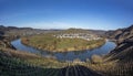 Scenic moselle river loop with village Trittenheim seen from Leiwen