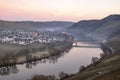 Scenic moselle river loop with village Trittenheim seen from Leiwen