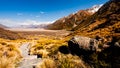 Scenic Mountain along Lake Pukaki to Mount Cook National Park, South Island, New Zealand. Royalty Free Stock Photo