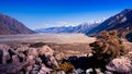 Scenic Mountain along Lake Pukaki to Mount Cook National Park, South Island, New Zealand. Royalty Free Stock Photo