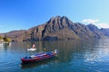 Iseo lake, boat on the mountain background Royalty Free Stock Photo