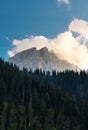 Scenic mountain and pine forest valley with white cloud and blue sky in Sonamarg, Jammu and Kashmir, India Royalty Free Stock Photo