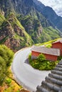 Scenic mountain road sharp turn.