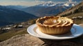 Apple Pie Delight with Mountain View: A Delicious Dessert in Nature Setting Royalty Free Stock Photo