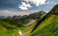 scenic mountain view during summer sunny day in the swiss alps, ridge walk brienzer rothorn Royalty Free Stock Photo