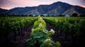Scenic mountain vineyard at sunset Royalty Free Stock Photo