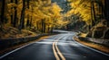 Scenic mountain winding road after rain through autumn forest. Empty asphalt road. generative ai