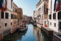 Scenic Narrow Canal in Venice, Italy with Traditional Architecture and Boats