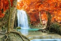 Scenic of nature Beautiful Waterfall in autumn forest at Erawa Royalty Free Stock Photo