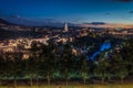 Scenic night aerial view of Bern's old town seen from Rose Garden viewpoint, Switzerland. Royalty Free Stock Photo