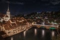 Scenic night aerial view of Bern's old town seen from Rose Garden viewpoint, Switzerland. Royalty Free Stock Photo