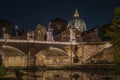 Scenic night cityscape of Rome with the illuminated cupola of St Peter Basilica, Italy.