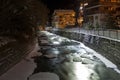 Scenic night time views of Zermatt (and frozen river), Switzerland Royalty Free Stock Photo