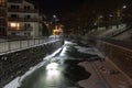 Scenic night time views of Zermatt (and frozen river), Switzerland Royalty Free Stock Photo