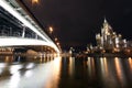 Scenic night view of the bridge over the Moscow river Royalty Free Stock Photo