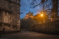 Scenic night view of Edinburgh Castle seen from Princess Street gardens, Scotland. Royalty Free Stock Photo