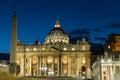 Scenic night view of St. Peter& x27;s Cathedral in Rome, Italy Royalty Free Stock Photo