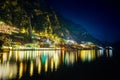 Scenic night view of illuminated town Limone sul Garda, Italy