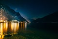 Scenic night view of illuminated town Limone sul Garda, Italy Royalty Free Stock Photo
