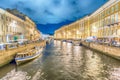 Scenic night view over Moyka River embankment, St. Petersburg, R Royalty Free Stock Photo