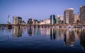 Scenic night view of Sydney Darling Harbour with Pyrmont bridge and skyline