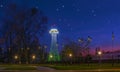 Scenic nightscape of first hyperboloid water tower of engineer Shukhov in Cherkasy, Ukraine