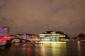 Scenic nighttime view of a bustling metropolitan of Copenhagen, Denmark