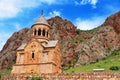 Scenic Novarank monastery in Armenia. against dramatic sky. Noravank monastery was founded in 1205. It is located 122 km