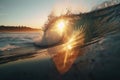 Scenic ocean wave on sunset. Generative AI