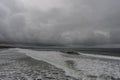 Scenic Oceanside vista viewed from the pier on a rainy winter day Royalty Free Stock Photo