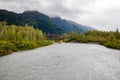 Scenic old wooden bridge in fall Northern nature