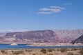 Purple mountains and blue lake