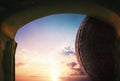 Easter concept: Tomb stone with  sunset sky background Royalty Free Stock Photo