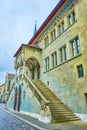 The scenic outdoor staircases of Rathaus Bern leading to the main entrance loggia, Switzerland