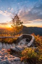 Scenic overlook and and sunrise sky in the Blue Ridge Mountains Royalty Free Stock Photo