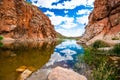 Scenic panorama of Glen Helen gorge in West MacDonnell National Park in central outback Australia Royalty Free Stock Photo