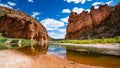 Scenic panorama of Glen Helen gorge in West MacDonnell National Park in central outback Australia Royalty Free Stock Photo