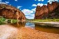 Scenic panorama of Glen Helen gorge in West MacDonnell National Park in NT Australia Royalty Free Stock Photo