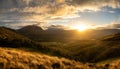 Scenic panorama mountain landscape at sunset Royalty Free Stock Photo
