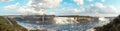 Scenic panorama of the Niagara Falls and river and the Suspension Bridge Royalty Free Stock Photo