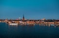 Scenic panorama of the Old Town of Stockholm architecture pier. Gamla Stan Royalty Free Stock Photo