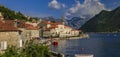 Scenic panorama of a postcard perfect town of Perast, old Venetian city in Kotor Bay on a sunny summer day, Montenegro Royalty Free Stock Photo