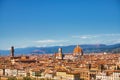Scenic panorama view. Architecture and landmark of Florence. Arno river and Ponte Vecchio panorama of Florence. Panoramic view of